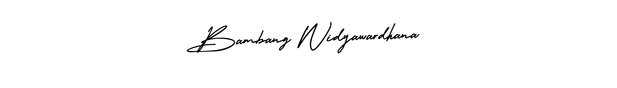 The best way (AmerikaSignatureDemo-Regular) to make a short signature is to pick only two or three words in your name. The name Bambang Widyawardhana include a total of six letters. For converting this name. Bambang Widyawardhana signature style 3 images and pictures png