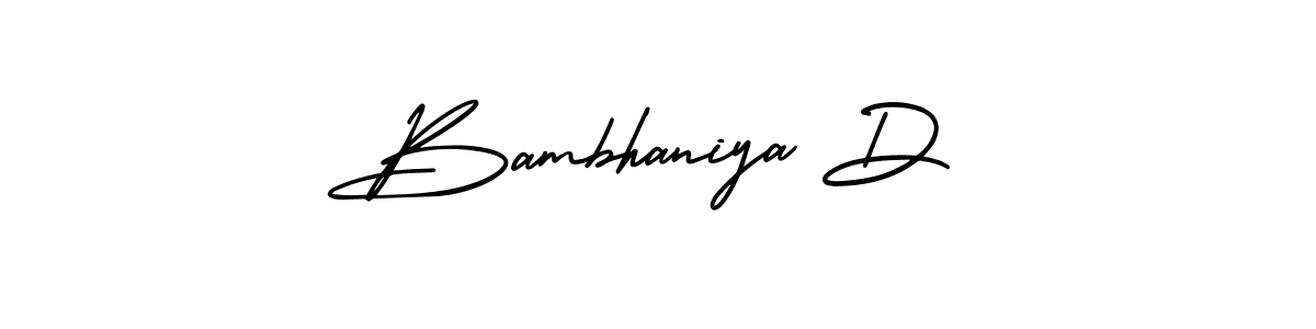 You should practise on your own different ways (AmerikaSignatureDemo-Regular) to write your name (Bambhaniya D) in signature. don't let someone else do it for you. Bambhaniya D signature style 3 images and pictures png