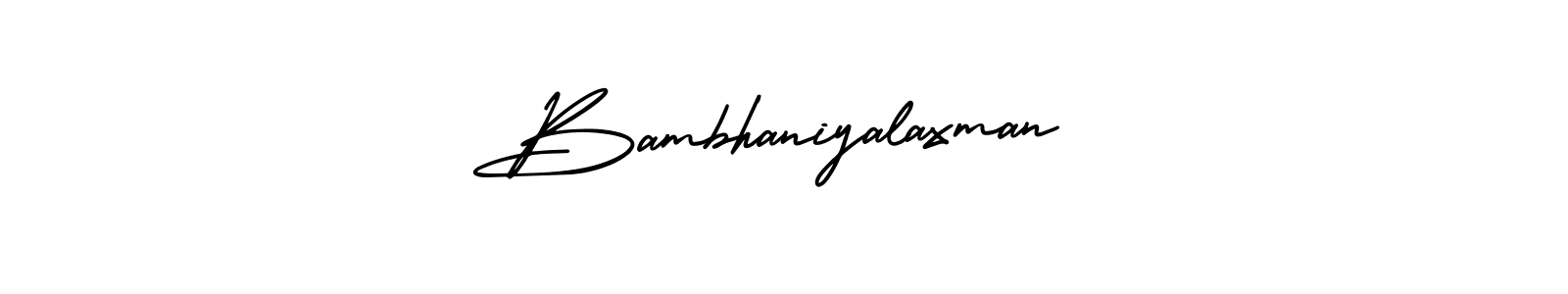 You should practise on your own different ways (AmerikaSignatureDemo-Regular) to write your name (Bambhaniyalaxman) in signature. don't let someone else do it for you. Bambhaniyalaxman signature style 3 images and pictures png