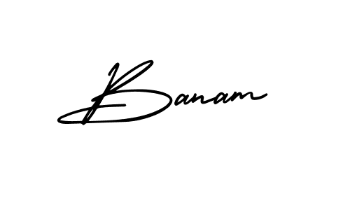 You should practise on your own different ways (AmerikaSignatureDemo-Regular) to write your name (Banam) in signature. don't let someone else do it for you. Banam signature style 3 images and pictures png