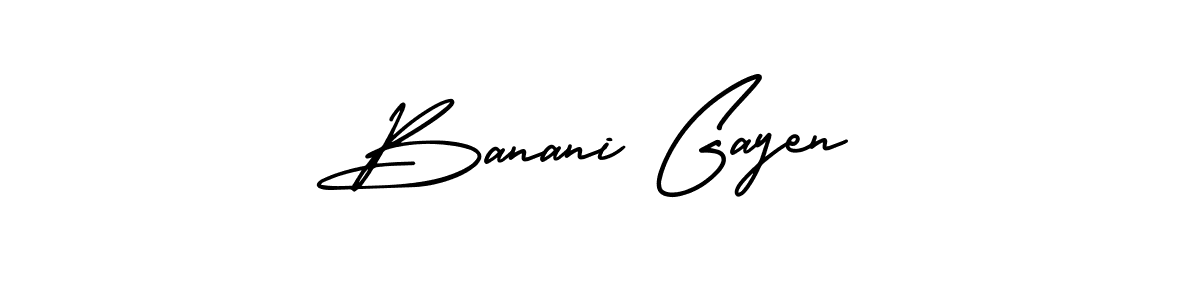 How to Draw Banani Gayen signature style? AmerikaSignatureDemo-Regular is a latest design signature styles for name Banani Gayen. Banani Gayen signature style 3 images and pictures png