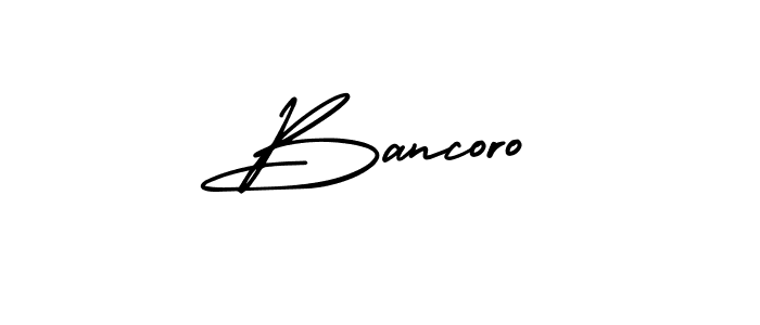 You should practise on your own different ways (AmerikaSignatureDemo-Regular) to write your name (Bancoro) in signature. don't let someone else do it for you. Bancoro signature style 3 images and pictures png
