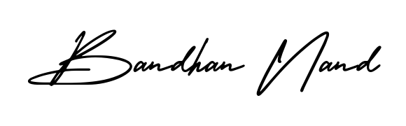 Create a personalized artistic stamp with Bandhan Nand in AmerikaSignatureDemo-Regular font. Perfect for visual artists, designers, and influencers. Bandhan Nand signature style 3 images and pictures png