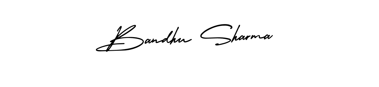 The best way (AmerikaSignatureDemo-Regular) to make a short signature is to pick only two or three words in your name. The name Bandhu Sharma include a total of six letters. For converting this name. Bandhu Sharma signature style 3 images and pictures png