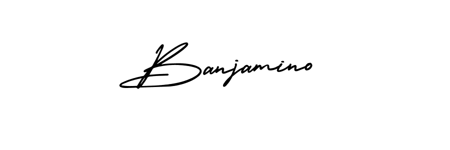 You should practise on your own different ways (AmerikaSignatureDemo-Regular) to write your name (Banjamino) in signature. don't let someone else do it for you. Banjamino signature style 3 images and pictures png