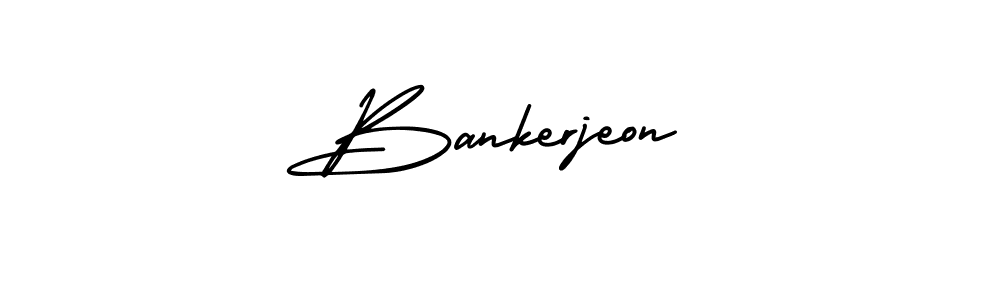 The best way (AmerikaSignatureDemo-Regular) to make a short signature is to pick only two or three words in your name. The name Bankerjeon include a total of six letters. For converting this name. Bankerjeon signature style 3 images and pictures png