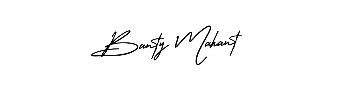 You should practise on your own different ways (AmerikaSignatureDemo-Regular) to write your name (Banty Mahant) in signature. don't let someone else do it for you. Banty Mahant signature style 3 images and pictures png