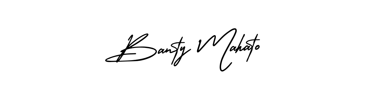 You should practise on your own different ways (AmerikaSignatureDemo-Regular) to write your name (Banty Mahato) in signature. don't let someone else do it for you. Banty Mahato signature style 3 images and pictures png