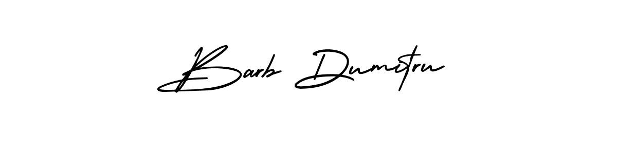 You should practise on your own different ways (AmerikaSignatureDemo-Regular) to write your name (Barb Dumitru) in signature. don't let someone else do it for you. Barb Dumitru signature style 3 images and pictures png