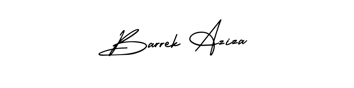 You should practise on your own different ways (AmerikaSignatureDemo-Regular) to write your name (Barrek Aziza) in signature. don't let someone else do it for you. Barrek Aziza signature style 3 images and pictures png