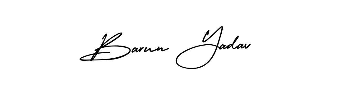 The best way (AmerikaSignatureDemo-Regular) to make a short signature is to pick only two or three words in your name. The name Barun Yadav include a total of six letters. For converting this name. Barun Yadav signature style 3 images and pictures png