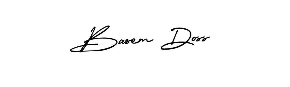 You should practise on your own different ways (AmerikaSignatureDemo-Regular) to write your name (Basem Doss) in signature. don't let someone else do it for you. Basem Doss signature style 3 images and pictures png