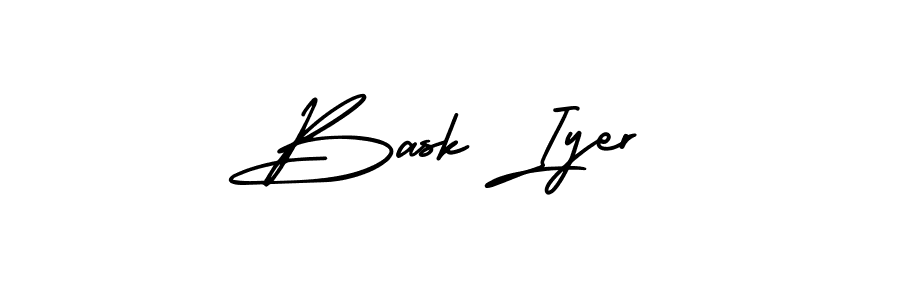 You should practise on your own different ways (AmerikaSignatureDemo-Regular) to write your name (Bask Iyer) in signature. don't let someone else do it for you. Bask Iyer signature style 3 images and pictures png