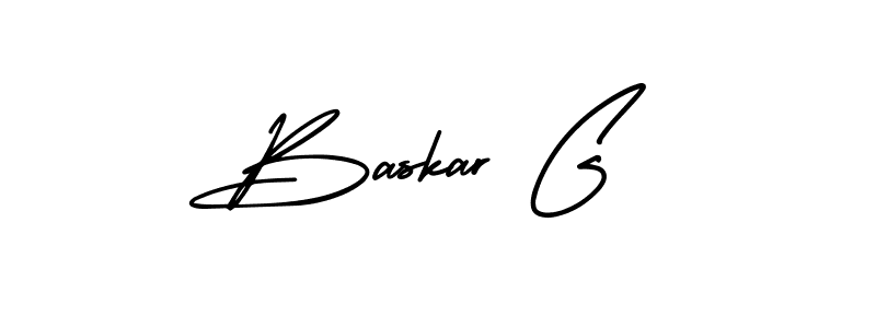 You should practise on your own different ways (AmerikaSignatureDemo-Regular) to write your name (Baskar G) in signature. don't let someone else do it for you. Baskar G signature style 3 images and pictures png