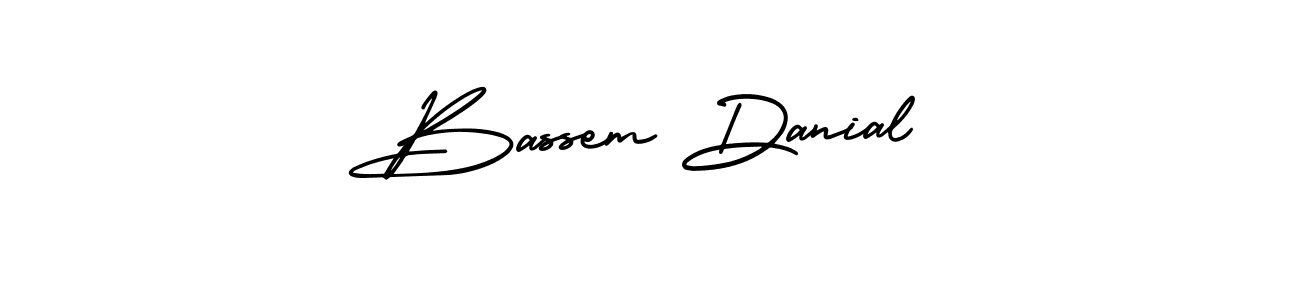 You should practise on your own different ways (AmerikaSignatureDemo-Regular) to write your name (Bassem Danial) in signature. don't let someone else do it for you. Bassem Danial signature style 3 images and pictures png