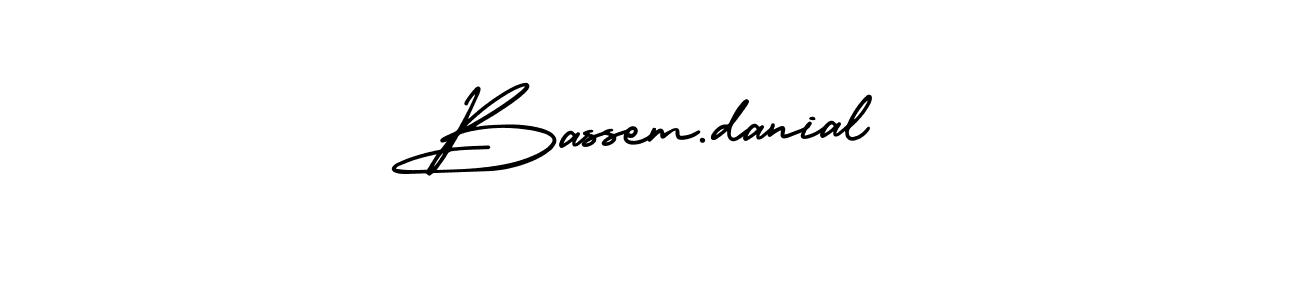 The best way (AmerikaSignatureDemo-Regular) to make a short signature is to pick only two or three words in your name. The name Bassem.danial include a total of six letters. For converting this name. Bassem.danial signature style 3 images and pictures png