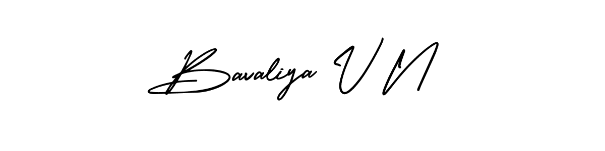 How to make Bavaliya V N name signature. Use AmerikaSignatureDemo-Regular style for creating short signs online. This is the latest handwritten sign. Bavaliya V N signature style 3 images and pictures png