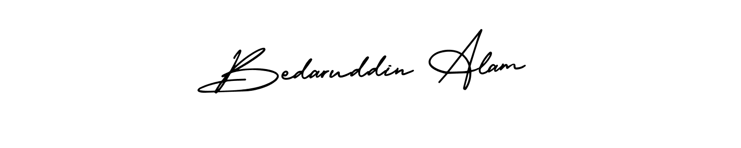 The best way (AmerikaSignatureDemo-Regular) to make a short signature is to pick only two or three words in your name. The name Bedaruddin Alam include a total of six letters. For converting this name. Bedaruddin Alam signature style 3 images and pictures png