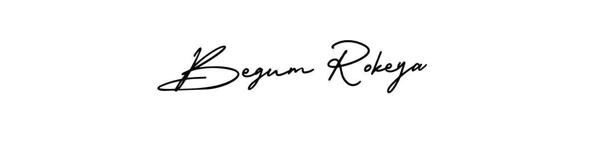 You should practise on your own different ways (AmerikaSignatureDemo-Regular) to write your name (Begum Rokeya) in signature. don't let someone else do it for you. Begum Rokeya signature style 3 images and pictures png