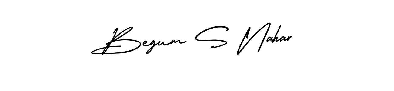 You should practise on your own different ways (AmerikaSignatureDemo-Regular) to write your name (Begum S Nahar) in signature. don't let someone else do it for you. Begum S Nahar signature style 3 images and pictures png