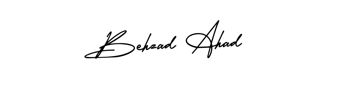 The best way (AmerikaSignatureDemo-Regular) to make a short signature is to pick only two or three words in your name. The name Behzad Ahad include a total of six letters. For converting this name. Behzad Ahad signature style 3 images and pictures png