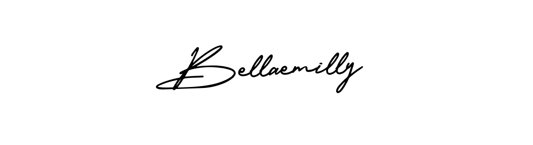 You should practise on your own different ways (AmerikaSignatureDemo-Regular) to write your name (Bellaemilly) in signature. don't let someone else do it for you. Bellaemilly signature style 3 images and pictures png