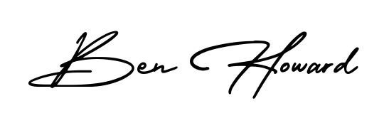 Get inspired by this graceful AmerikaSignatureDemo-Regular signature style for name Ben Howard. Smooth loops and balanced proportions for everyday use. Ben Howard signature style 3 images and pictures png