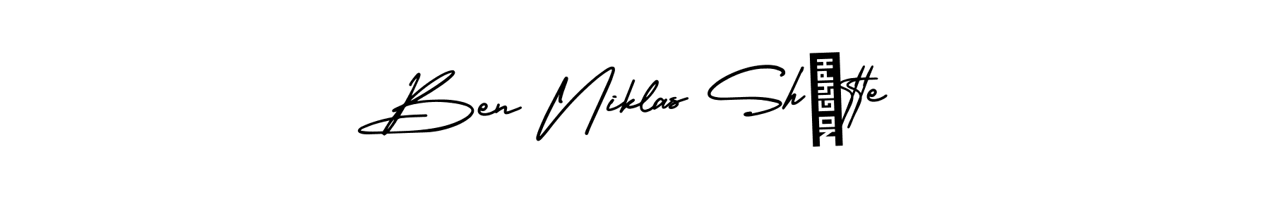 The best way (AmerikaSignatureDemo-Regular) to make a short signature is to pick only two or three words in your name. The name Ben Niklas Shütte include a total of six letters. For converting this name. Ben Niklas Shütte signature style 3 images and pictures png