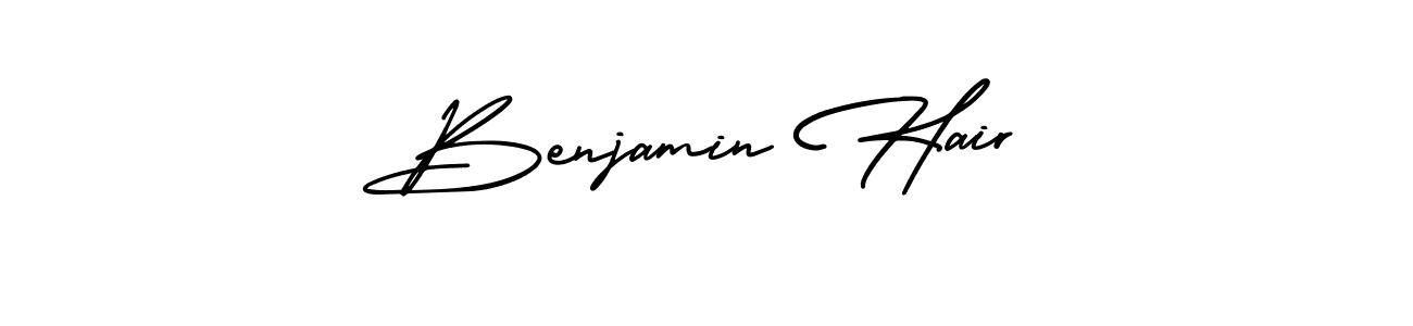 How to make Benjamin Hair name signature. Use AmerikaSignatureDemo-Regular style for creating short signs online. This is the latest handwritten sign. Benjamin Hair signature style 3 images and pictures png