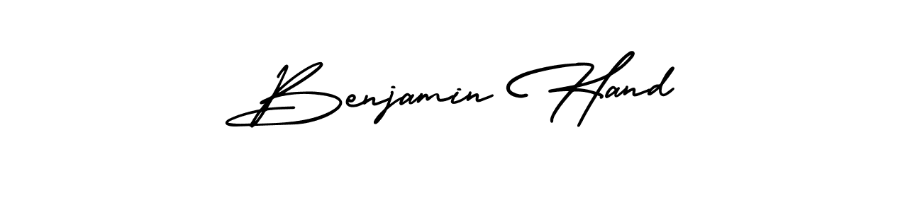 You should practise on your own different ways (AmerikaSignatureDemo-Regular) to write your name (Benjamin Hand) in signature. don't let someone else do it for you. Benjamin Hand signature style 3 images and pictures png
