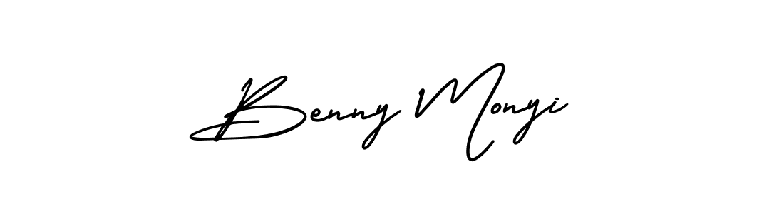 The best way (AmerikaSignatureDemo-Regular) to make a short signature is to pick only two or three words in your name. The name Benny Monyi include a total of six letters. For converting this name. Benny Monyi signature style 3 images and pictures png