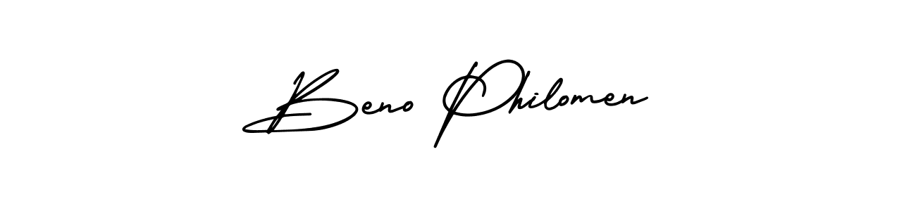 The best way (AmerikaSignatureDemo-Regular) to make a short signature is to pick only two or three words in your name. The name Beno Philomen include a total of six letters. For converting this name. Beno Philomen signature style 3 images and pictures png