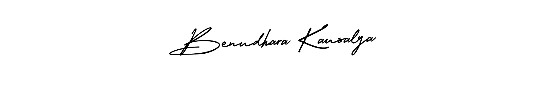 You should practise on your own different ways (AmerikaSignatureDemo-Regular) to write your name (Benudhara Kausalya) in signature. don't let someone else do it for you. Benudhara Kausalya signature style 3 images and pictures png