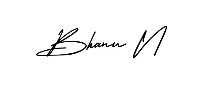 The best way (AmerikaSignatureDemo-Regular) to make a short signature is to pick only two or three words in your name. The name Bhanu N include a total of six letters. For converting this name. Bhanu N signature style 3 images and pictures png