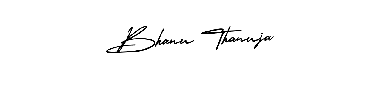 You should practise on your own different ways (AmerikaSignatureDemo-Regular) to write your name (Bhanu Thanuja) in signature. don't let someone else do it for you. Bhanu Thanuja signature style 3 images and pictures png