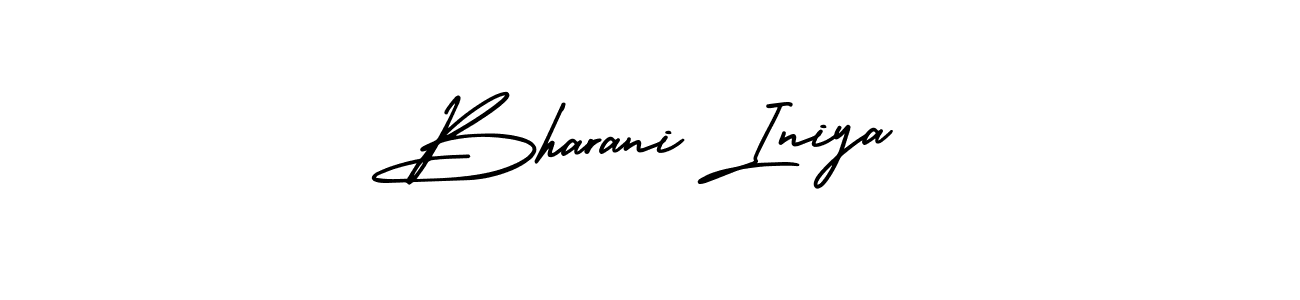 The best way (AmerikaSignatureDemo-Regular) to make a short signature is to pick only two or three words in your name. The name Bharani Iniya include a total of six letters. For converting this name. Bharani Iniya signature style 3 images and pictures png