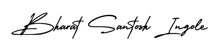 Get an exclusive digital autograph for Bharat Santosh Ingole. The AmerikaSignatureDemo-Regular typeface captures the charm of real penmanship on paper. Bharat Santosh Ingole signature style 3 images and pictures png