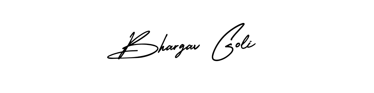 You should practise on your own different ways (AmerikaSignatureDemo-Regular) to write your name (Bhargav Goli) in signature. don't let someone else do it for you. Bhargav Goli signature style 3 images and pictures png