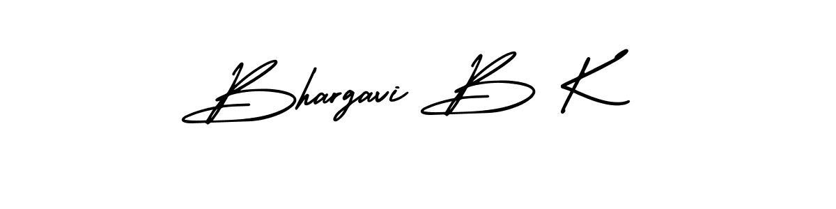 You should practise on your own different ways (AmerikaSignatureDemo-Regular) to write your name (Bhargavi B K) in signature. don't let someone else do it for you. Bhargavi B K signature style 3 images and pictures png