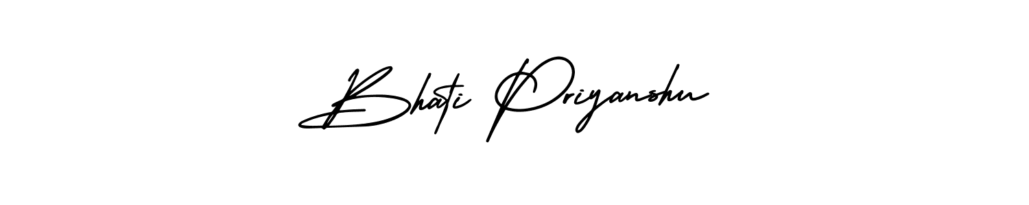 You should practise on your own different ways (AmerikaSignatureDemo-Regular) to write your name (Bhati Priyanshu) in signature. don't let someone else do it for you. Bhati Priyanshu signature style 3 images and pictures png