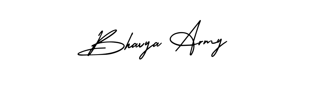 You should practise on your own different ways (AmerikaSignatureDemo-Regular) to write your name (Bhavya Army) in signature. don't let someone else do it for you. Bhavya Army signature style 3 images and pictures png