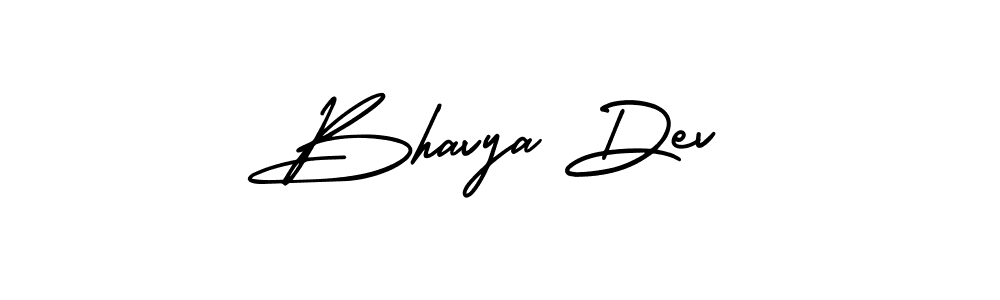 You should practise on your own different ways (AmerikaSignatureDemo-Regular) to write your name (Bhavya Dev) in signature. don't let someone else do it for you. Bhavya Dev signature style 3 images and pictures png