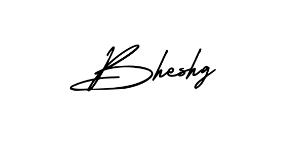 You should practise on your own different ways (AmerikaSignatureDemo-Regular) to write your name (Bheshg) in signature. don't let someone else do it for you. Bheshg signature style 3 images and pictures png