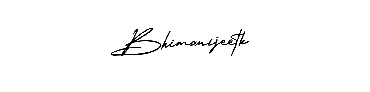 You should practise on your own different ways (AmerikaSignatureDemo-Regular) to write your name (Bhimanijeetk) in signature. don't let someone else do it for you. Bhimanijeetk signature style 3 images and pictures png