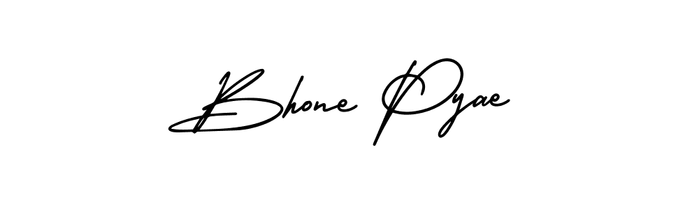 You should practise on your own different ways (AmerikaSignatureDemo-Regular) to write your name (Bhone Pyae) in signature. don't let someone else do it for you. Bhone Pyae signature style 3 images and pictures png