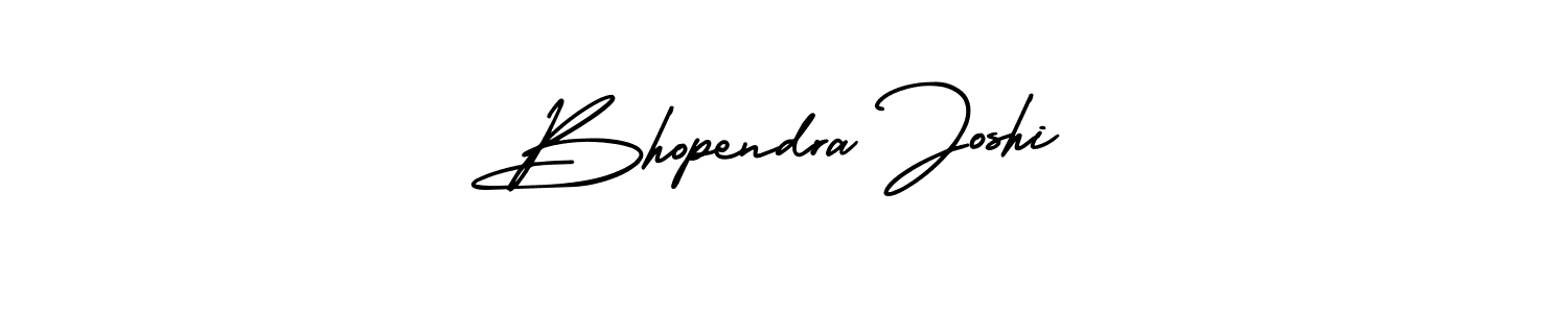 The best way (AmerikaSignatureDemo-Regular) to make a short signature is to pick only two or three words in your name. The name Bhopendra Joshi include a total of six letters. For converting this name. Bhopendra Joshi signature style 3 images and pictures png