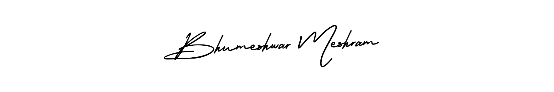 The best way (AmerikaSignatureDemo-Regular) to make a short signature is to pick only two or three words in your name. The name Bhumeshwar Meshram include a total of six letters. For converting this name. Bhumeshwar Meshram signature style 3 images and pictures png