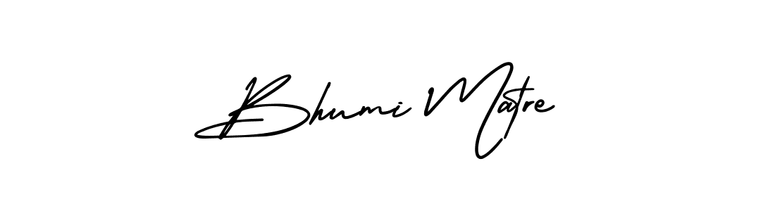 The best way (AmerikaSignatureDemo-Regular) to make a short signature is to pick only two or three words in your name. The name Bhumi Matre include a total of six letters. For converting this name. Bhumi Matre signature style 3 images and pictures png