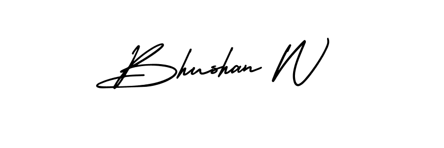 You should practise on your own different ways (AmerikaSignatureDemo-Regular) to write your name (Bhushan W) in signature. don't let someone else do it for you. Bhushan W signature style 3 images and pictures png