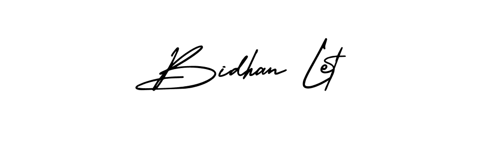 You should practise on your own different ways (AmerikaSignatureDemo-Regular) to write your name (Bidhan Let) in signature. don't let someone else do it for you. Bidhan Let signature style 3 images and pictures png